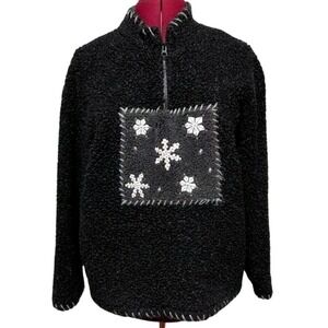 Woolrich Black Quarter Zip Snowflake Sweater Pullover Vintage Y2K Women's Large